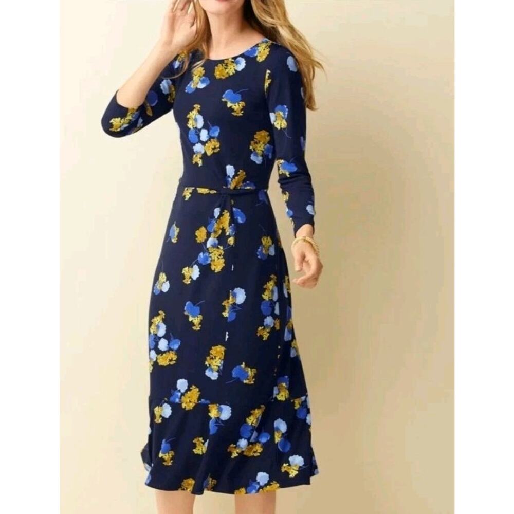 Talbots Womens 2 Floral Twist Midi Dress‎ Knotted Front NEW Blue Scoop-Neck